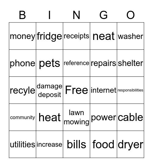 Housing BINGO Card