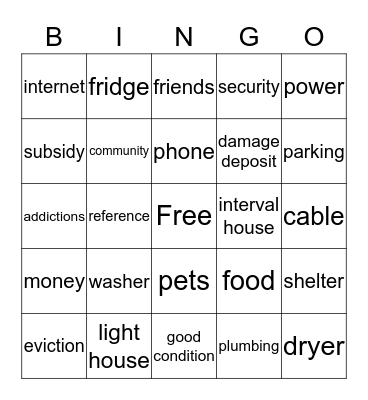 Housing BINGO Card