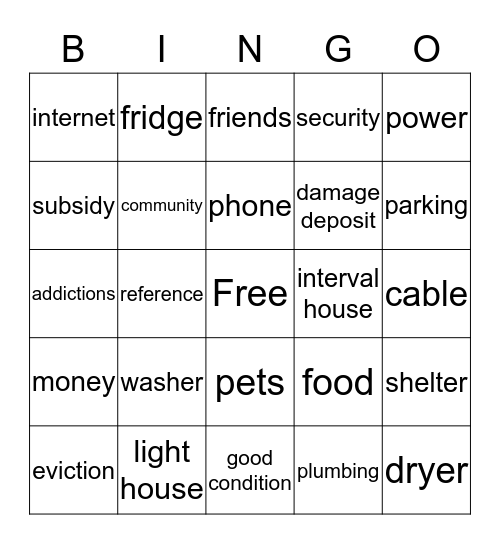Housing BINGO Card