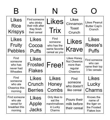 Cereal Bingo Card