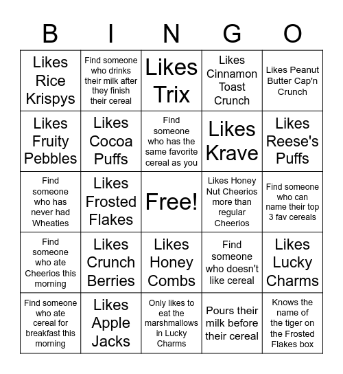 Cereal Bingo Card