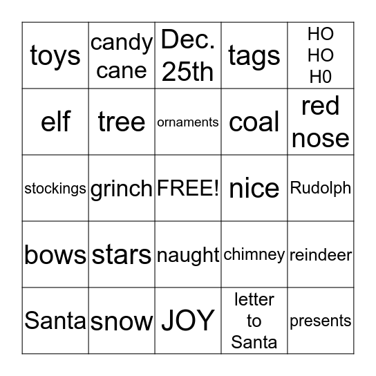 Christmas Bingo Card