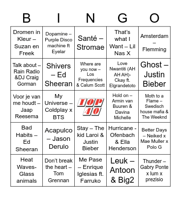 Top 40 Bingo Card