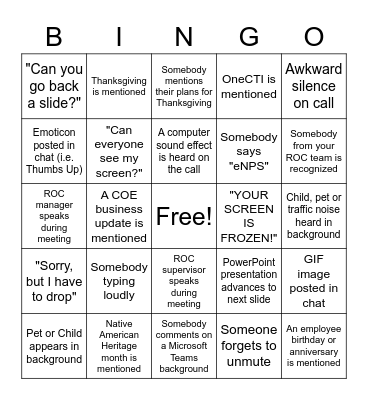 A-Team November Bingo Card