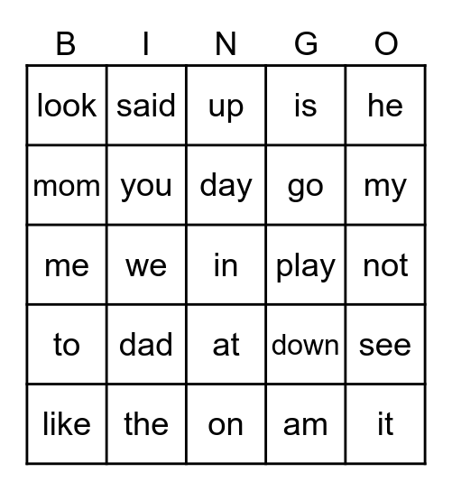 SIGHT WORDS Bingo Card