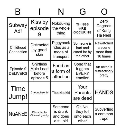 Chinx and Julia's KDrama Bingo Card