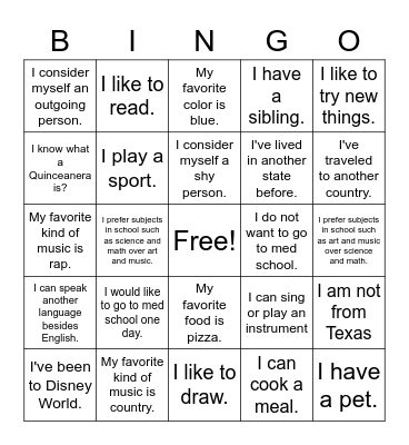 Diversity Bingo Card