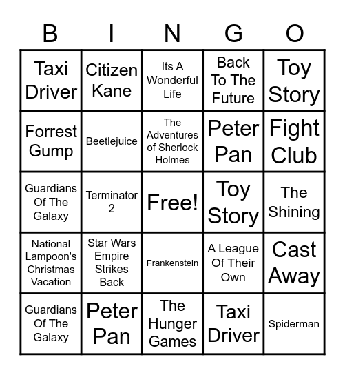 Movie Bingo Card