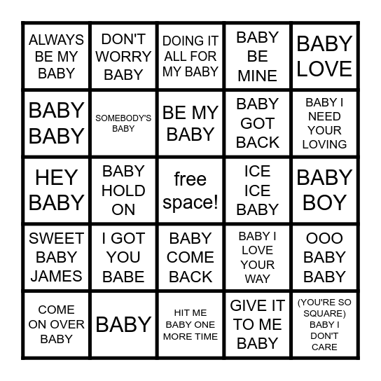 A BUNCH OF BABIES Bingo Card