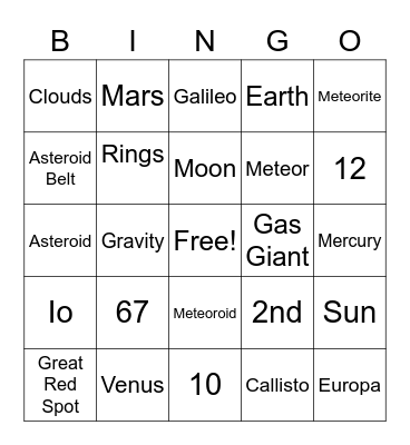 JUPITER Bingo Card