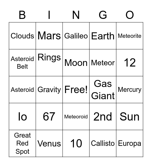 JUPITER Bingo Card