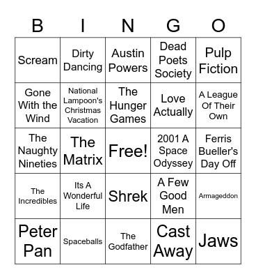 Movie Bingo Card