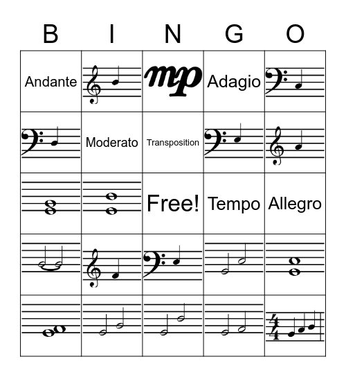 Piano 101- Unit 4 & 5 BINGO! Bingo Card