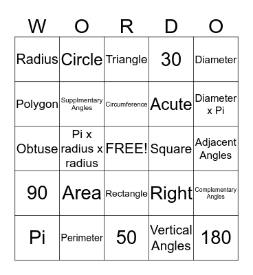 Geometry Wordo Bingo Card