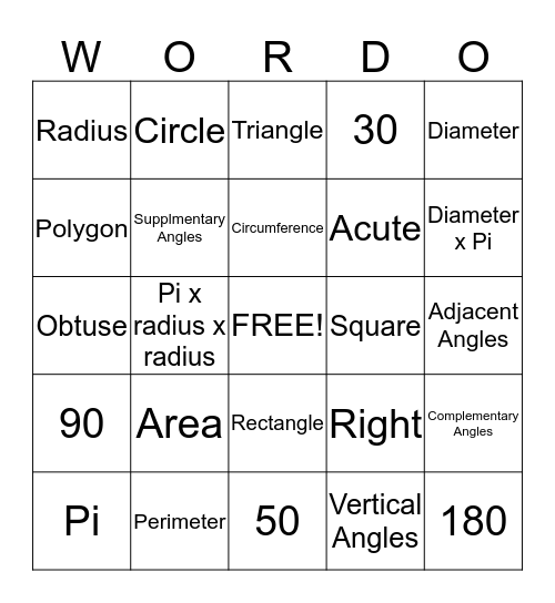 Geometry Wordo Bingo Card