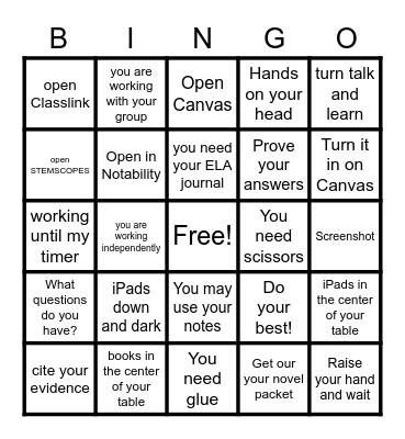 Directions for the Week of 11/8/21 Bingo Card