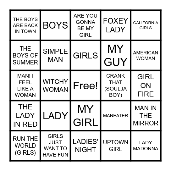 LADIES AND GENTLEMEN Bingo Card
