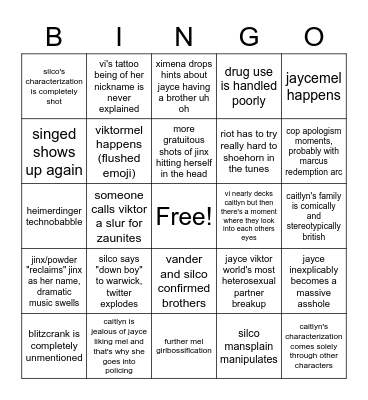 Arcane Episodes 4-7 Bingo Sheet Bingo Card