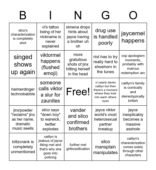 Arcane Episodes 4-7 Bingo Sheet Bingo Card