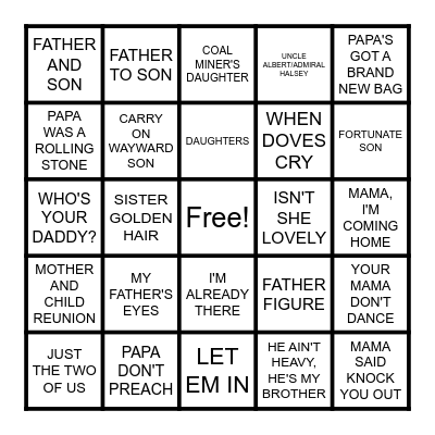 ALL IN THE FAMILY Bingo Card