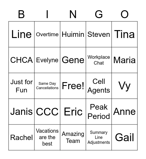 Adjustment Team Bingo Card