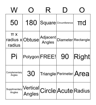 Geometry Wordo Bingo Card