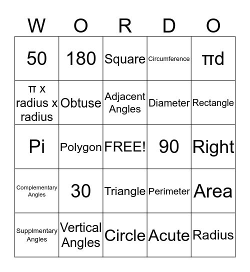 Geometry Wordo Bingo Card
