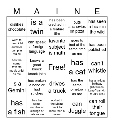 bingo para personas Bingo Card