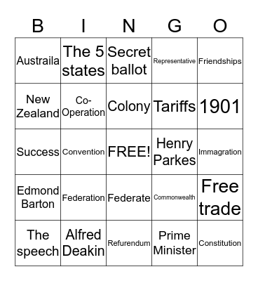 Federation Bingo Card