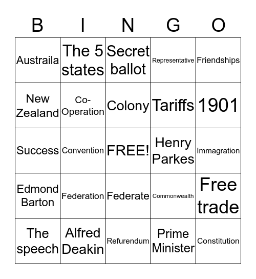 Federation Bingo Card