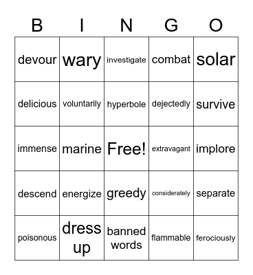 Vocabulary Weeks 1-9 Bingo Card