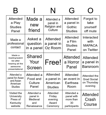 MAPACA Bingo Card