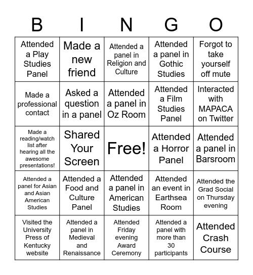 MAPACA Bingo Card