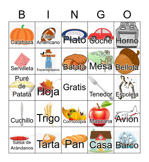 Día de Acción de Gracias Bingo Card