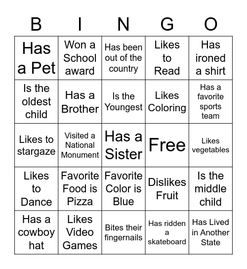 GUESS WHO Bingo Card