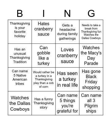 Gobble Bingo Card