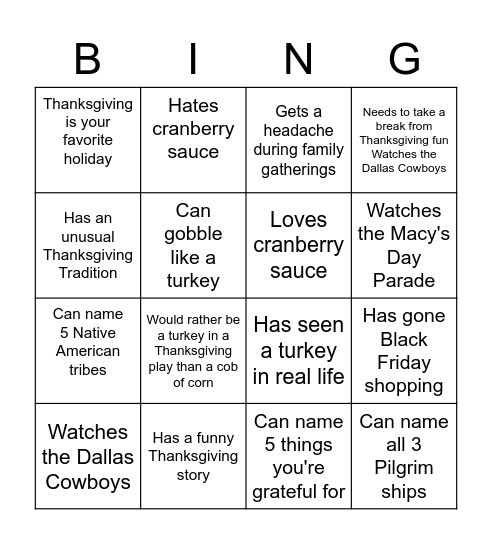 Gobble Bingo Card