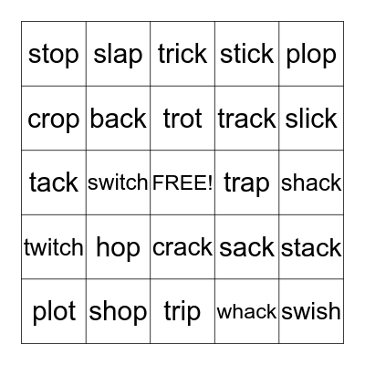 Short a-Short i-Short o Bingo Card