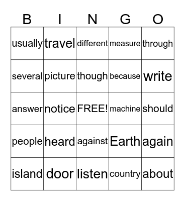 3rd Grade Sight Words Bingo Card