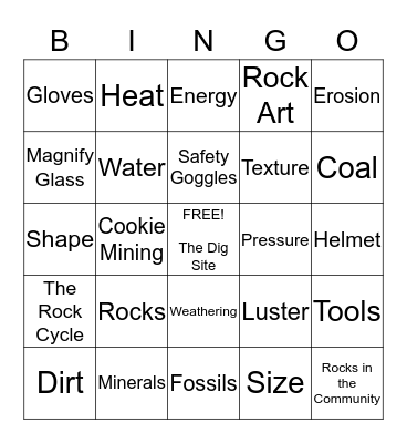 Rocks and Minerals Bingo Card