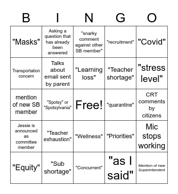 SB Bingo Card