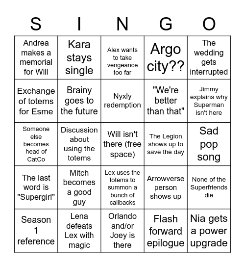 SINGO 4: The Quest for Peace Bingo Card