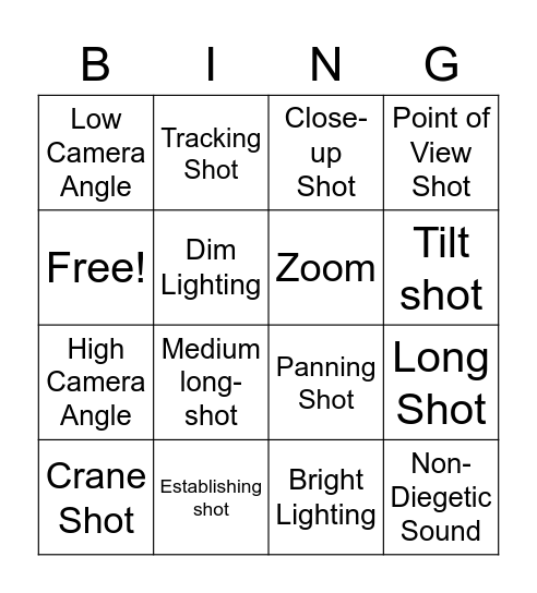 Film Techniques Bingo Card