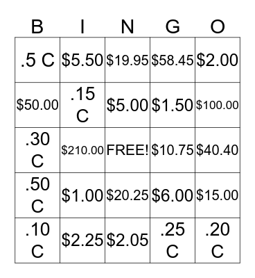 Money BINGO Card