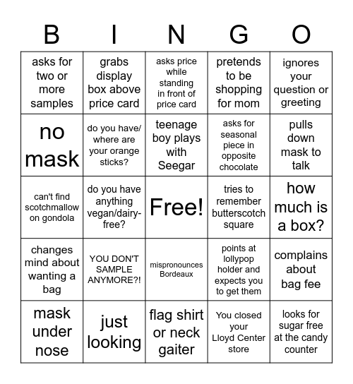 customer service bingo Card