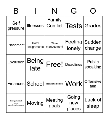 Stress Bingo Card