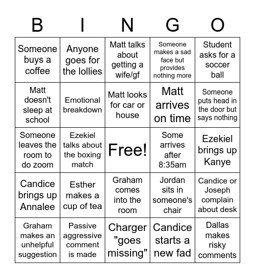 Staffroom Bingo Card