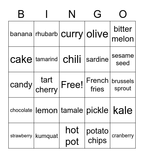 Flavor Bingo Card