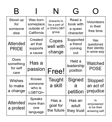 SOGIE at the Intersections Bingo Card