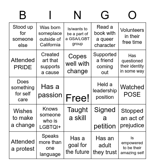 SOGIE at the Intersections Bingo Card